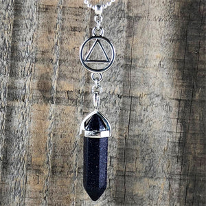 Alcoholics Anonymous Blue Goldstone Pendant - "Open-mindedness"