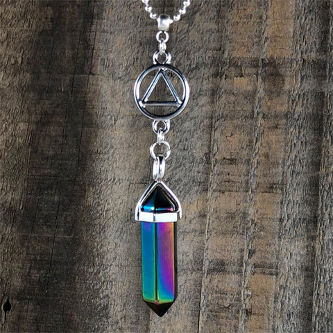 Alcoholics Anonymous Hematite and Titanium Pendant - "Protection & Guidance"