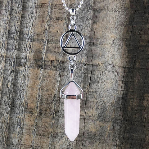 Alcoholics Anonymous Rose Quartz Pendant - "Relationships & Love"