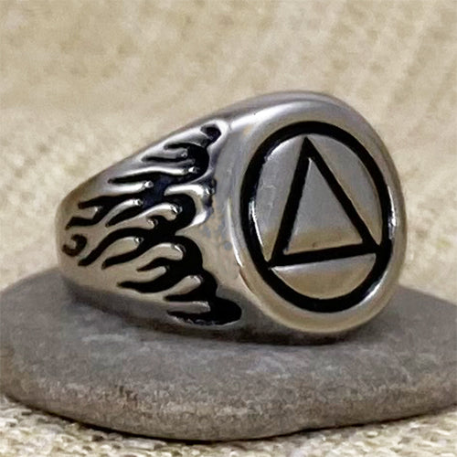 Stainless Steel Alcoholics Anonymous Ring for Men – Recovery Bling