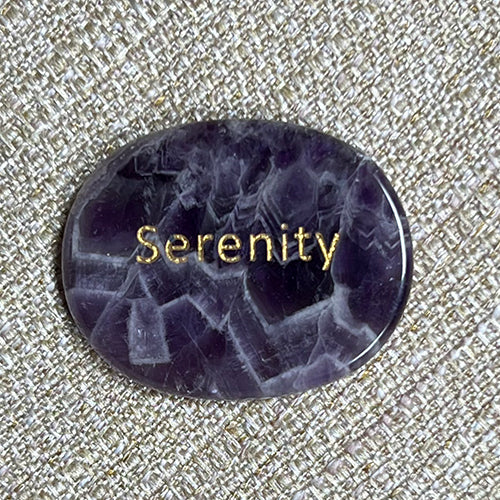 Inspirational Word Pocket Stone - Amethyst - Serenity, Just for Today, Recovery Rocks
