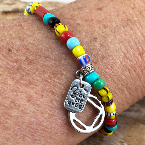 Narcotics Anonymous - "Higher Power" Multi colored African beads stretch bracelet - "You are loved"