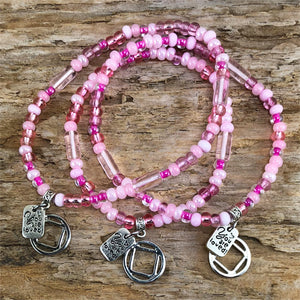 Narcotics Anonymous - "Higher Power" Pink colored Czech beads stretch bracelet - "You are loved"