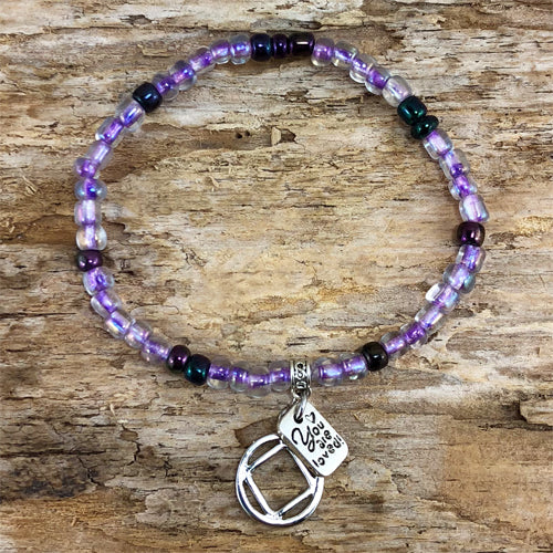 Narcotics Anonymous - "Higher Power" Purple colored Czech beads stretch bracelet - "You are loved"