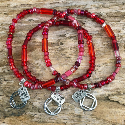 Narcotics Anonymous - "Higher Power" Red colored Czech beads stretch bracelet - "You are loved"