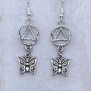 Alcoholics Anonymous Butterfly Dangle Earrings