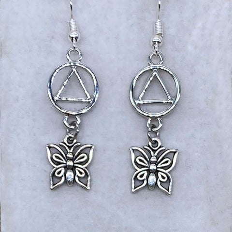 Alcoholics Anonymous Butterfly Dangle Earrings