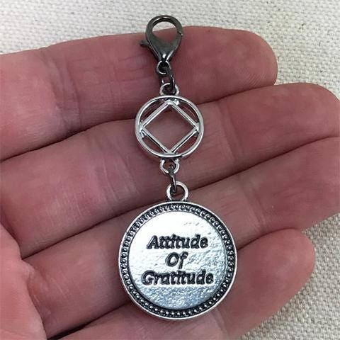 Recovery Jewelry, Narcotics Anonymous, NA charm, Attitude of Gratitude, recovery, recovery charm, key charm, Sobriety
