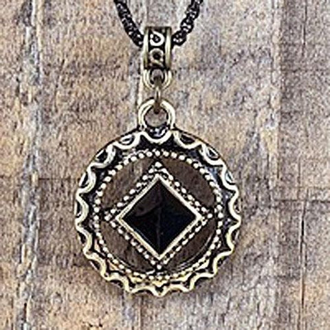 Recovery Jewelry, Narcotics Anonymous Antiqued Gold Black Enamel Cloisonné Pendant, Sobriety
