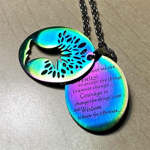 Tree of Life Pendant, Rainbow Anodized, Serenity Prayer Pendant, Stainless Steel Pendant, 12 Step Recovery, Serenity Pendant, Sobriety Gift