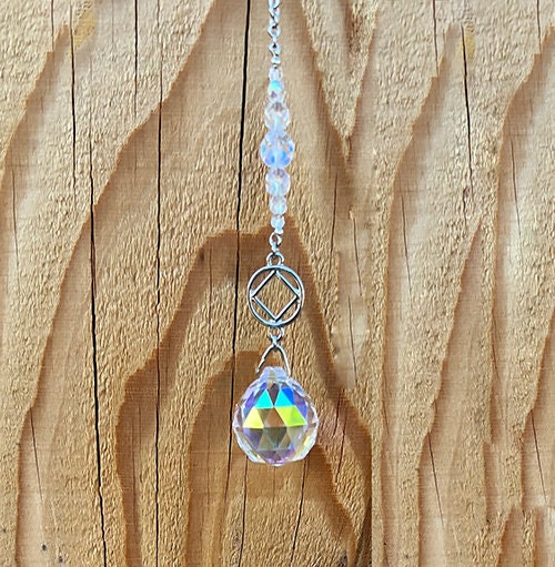 NA Hanging Crystal Ball Sun Catcher, NA Charm, Aurora Borealis Crystal, Hanging crystal ball, Narcotics Anonymous, Sobriety