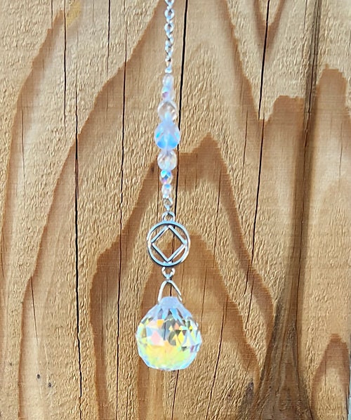 NA Hanging Crystal Ball Sun Catcher, NA Charm, Aurora Borealis Crystal, Hanging crystal ball, Narcotics Anonymous, Sobriety