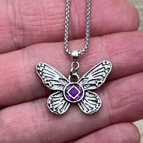 Narcotics Anonymous Purple Butterfly Pendant