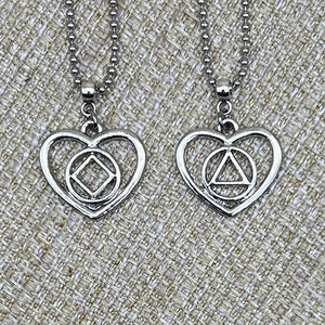 Recovery Jewelry, 12 Step Heart Pendant, NA Pendant, AA Pendant, Narcotics Anonymous, Alcoholics Anonymous, Serenity Gift, Sobriety