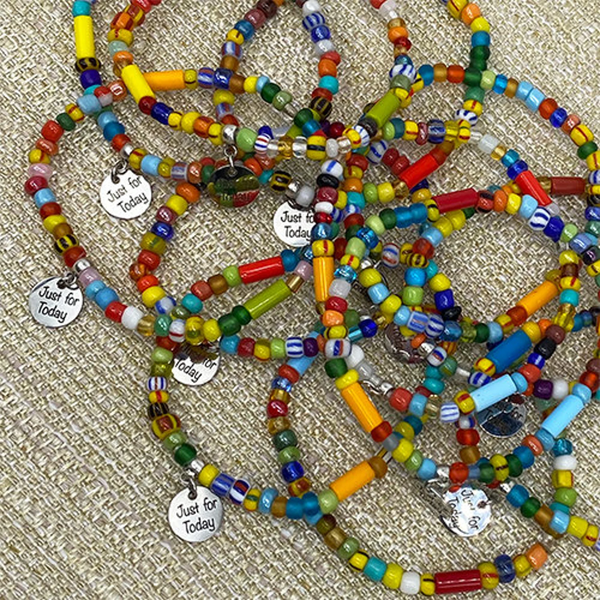 "Just for Today" Multi Colored African beads stretch bracelet