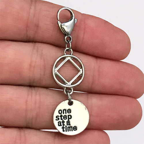 Narcotics Anonymous "One Step at a Time" key tag charm