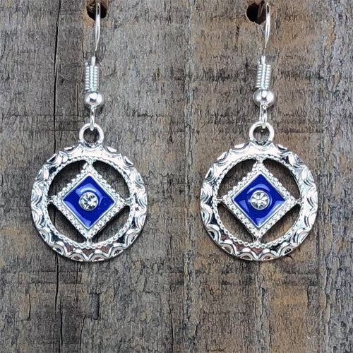 Narcotics Anonymous Blue Enamel Cloisonné Earrings with Crystal
