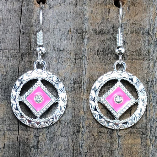 Narcotics Anonymous Pink Enamel Cloisonné Earrings with Crystal