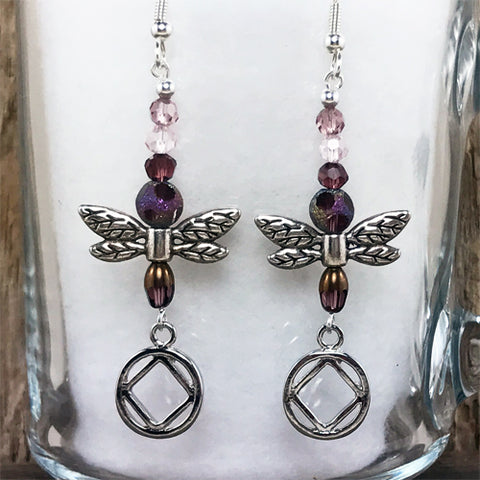 Narcotics Anonymous Dragonfly Earrings - Mauve