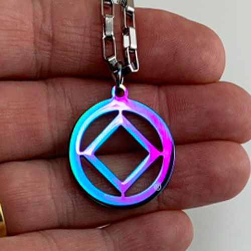 Narcotics Anonymous Logo Stainless Steel Cutout Pendant -Rainbow Anodized