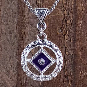 Narcotics Anonymous Purple Enamel Cloisonné Pendant with Crystal